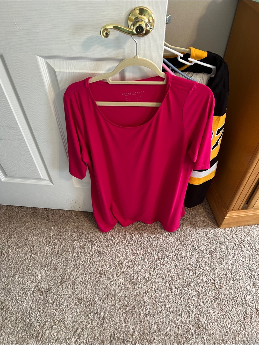 Susan Graver Hot Pink Long Sleeve Scoop Neck Top